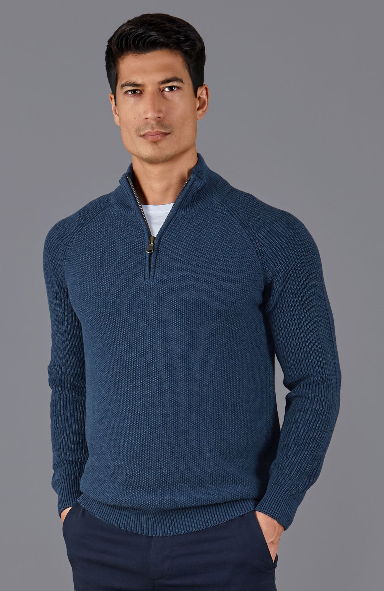 Mens Midweight Cotton Zip Neck Jumper – Paul James Knitwear