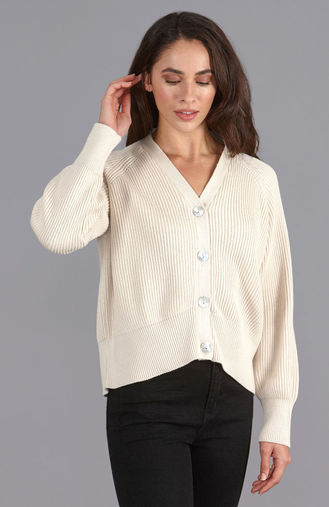 Womens Cotton Oversized V Neck Ribbed Cardigan – Paul James Knitwear