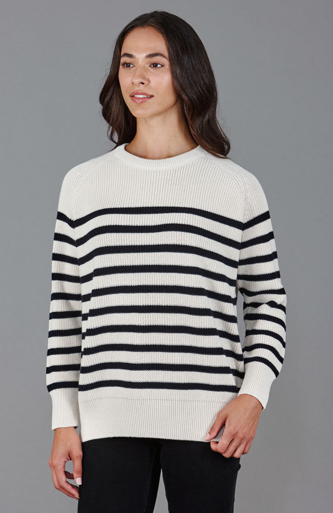 Crew Neck Chunky Cotton Jumper Womens White Chunky Jumper Womens Womens Cotton Ribbed Breton Jumper