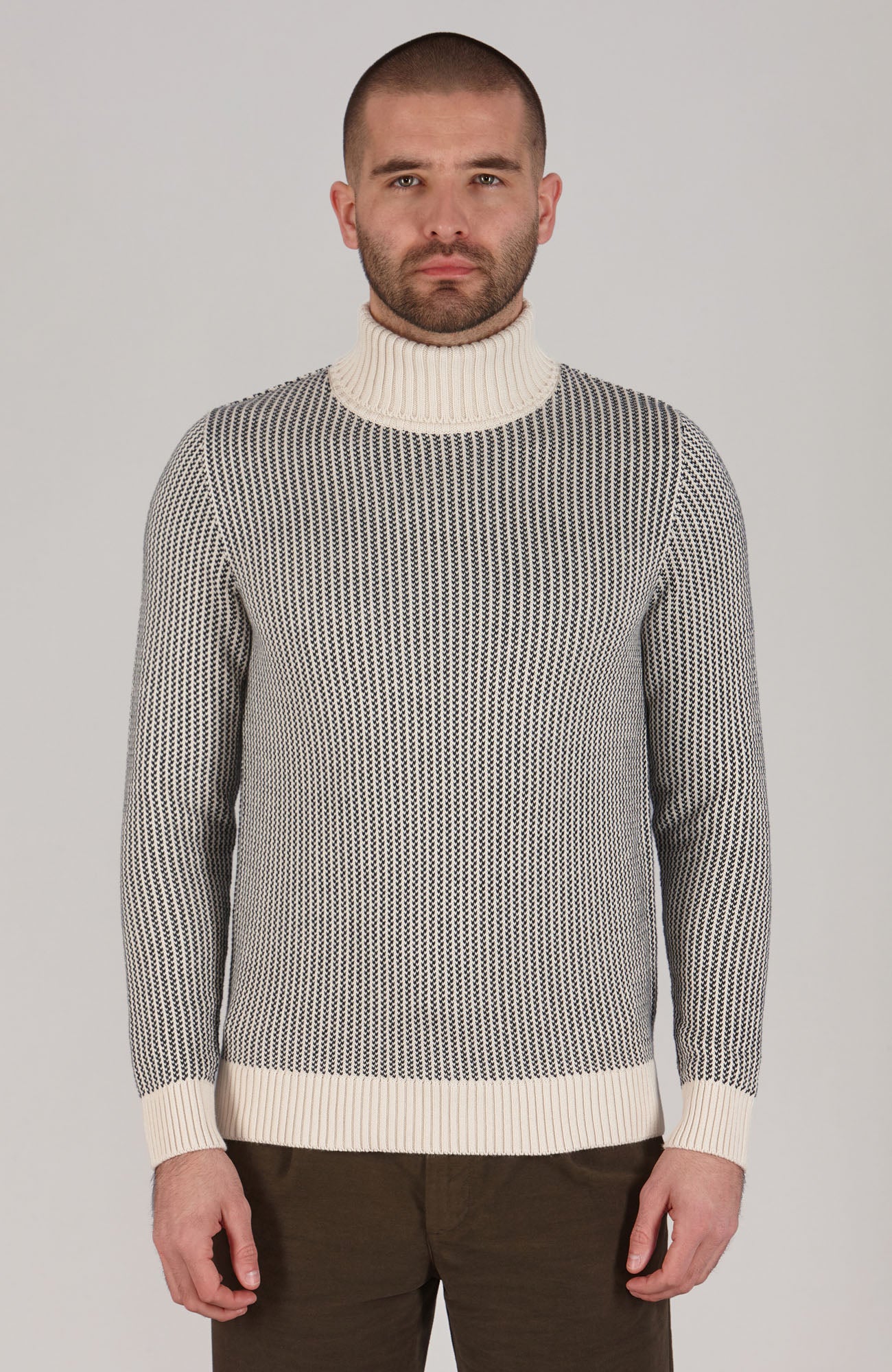 Nordic Crew Neck Jumper Mens Cotton Fisherman Tuck Stitch Roll