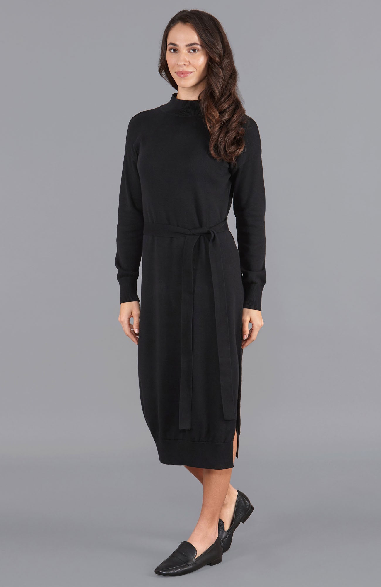 Womens Lightweight Cotton Mock Neck Dress - Black / M Womens Lightweight Cotton Mock Neck Dress - Black / M