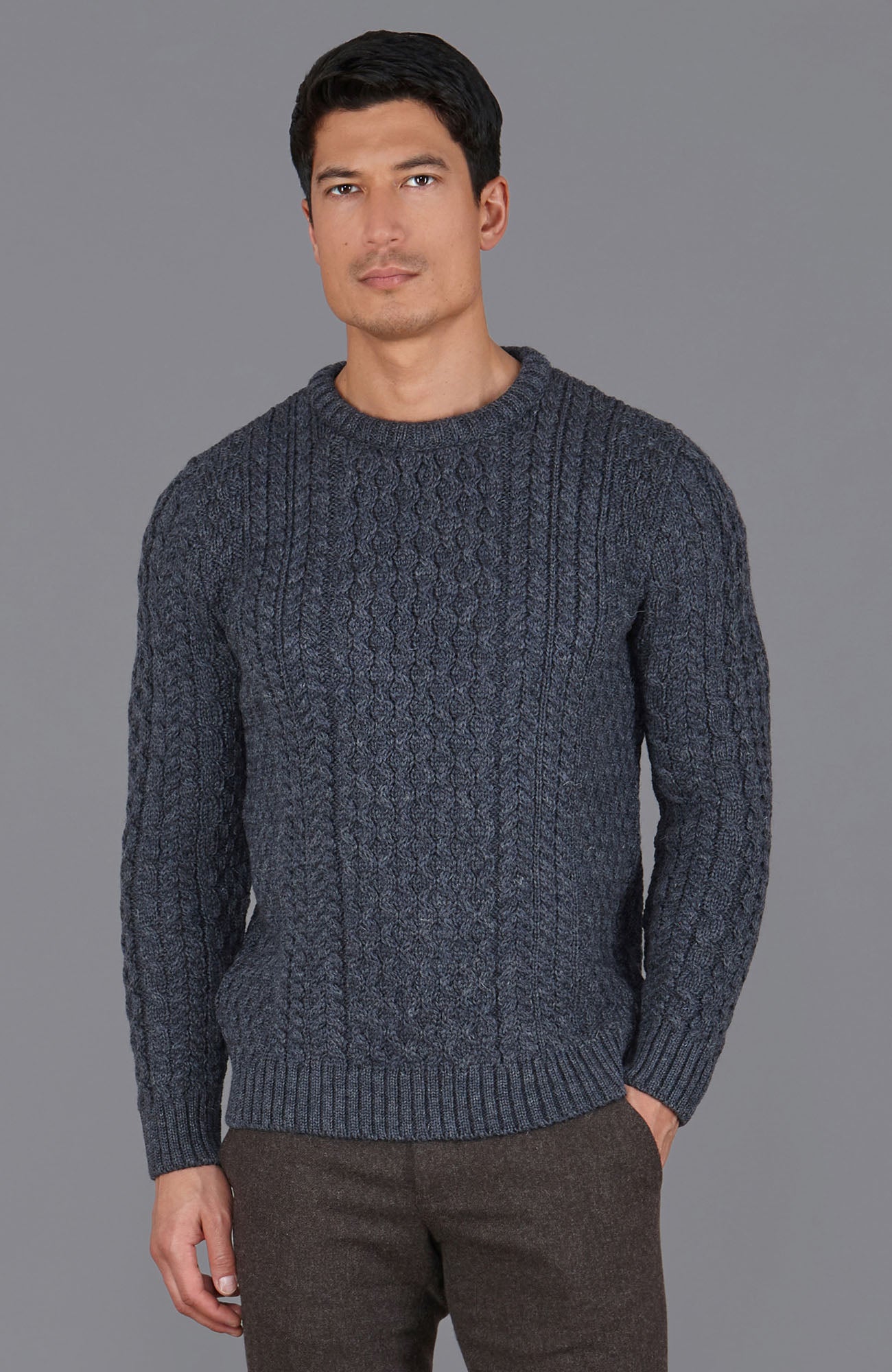 Mens Chunky British Wool Crew Neck Cable Sweater – Paul James Knitwear