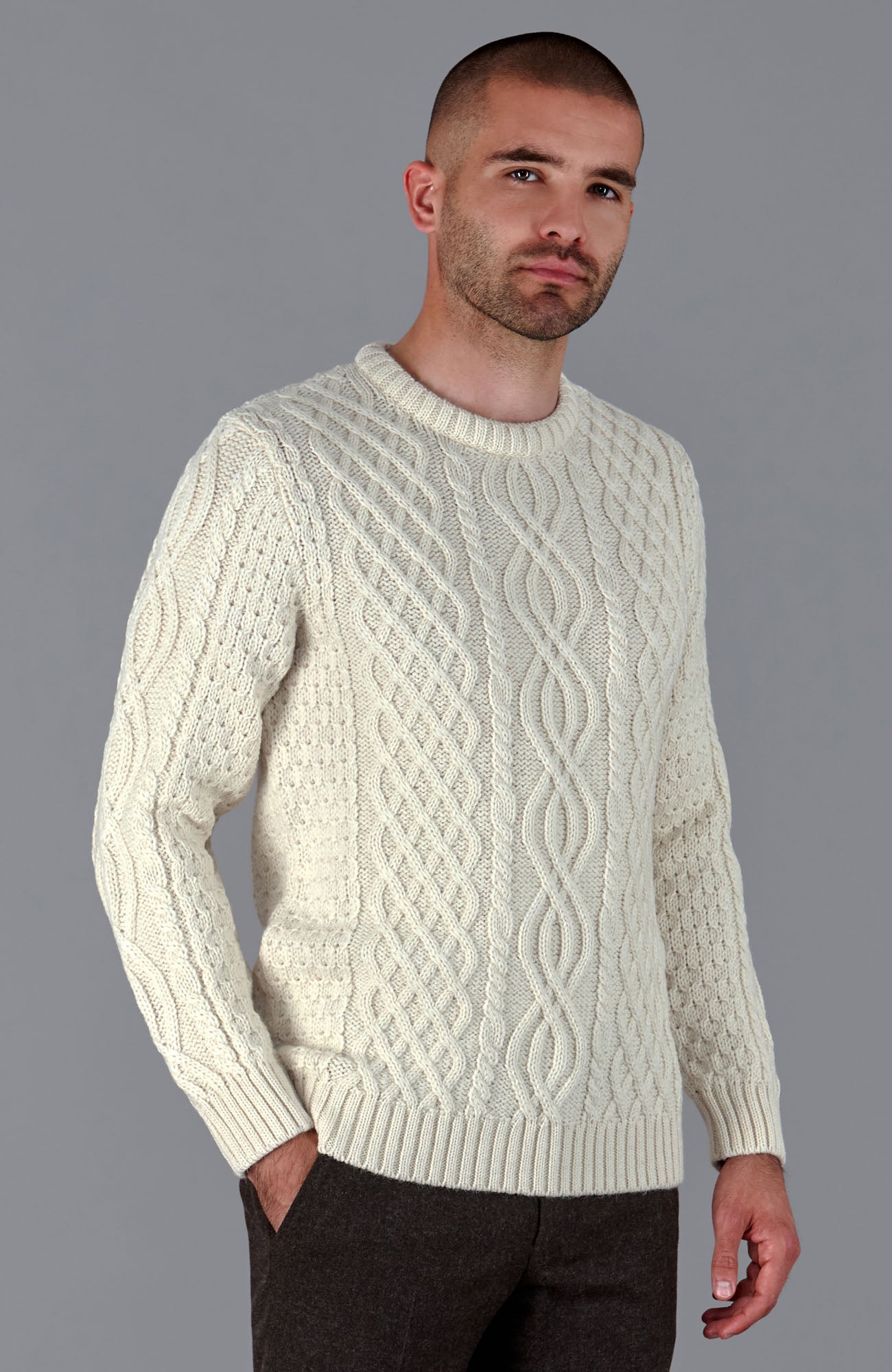 Wool White Chunky Cable Knit Sweater Men's White Knit Sweater