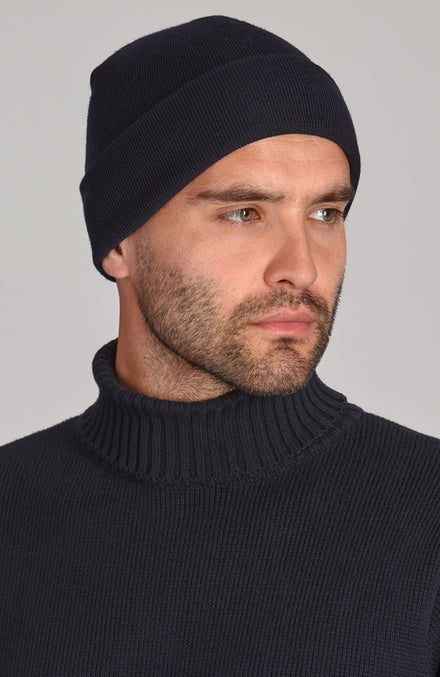 navy mens knitted watch cap beanie by Paul James