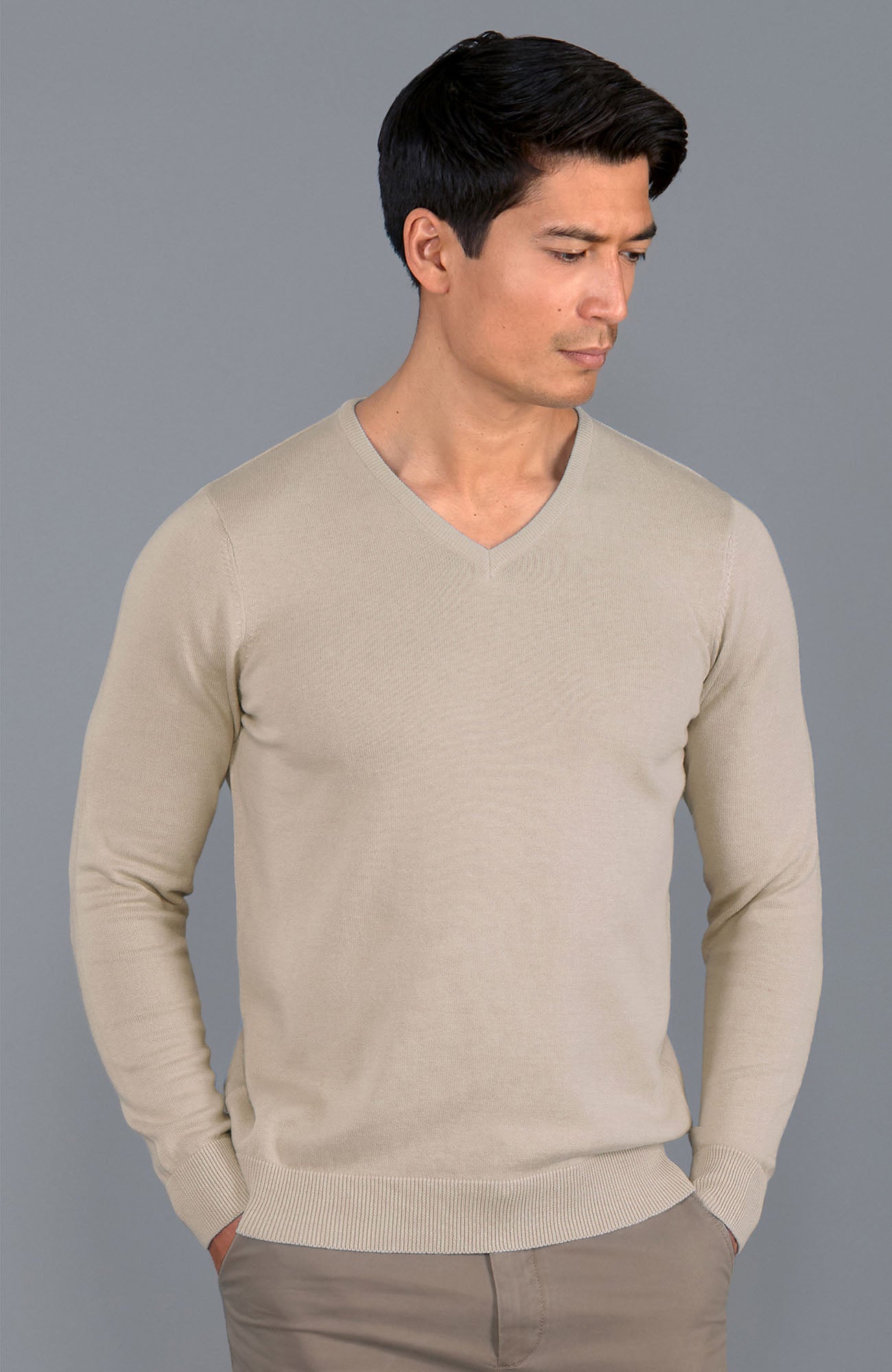 Mens 100% Cotton V Neck Jumper – Paul James Knitwear - Main Image