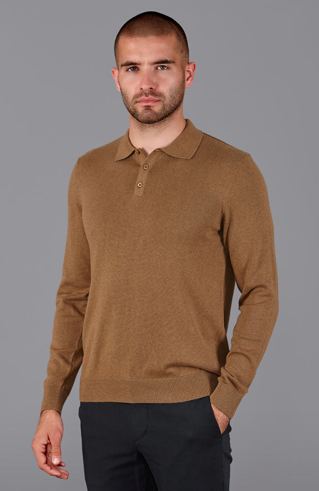 Mens brown long sleeve polo Clearance