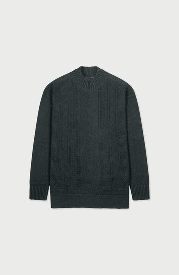 Mens Midweight Cotton Mock Neck Gansey Jumper