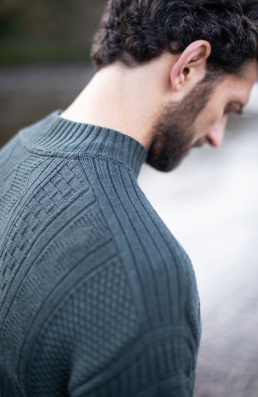 Mens Midweight Cotton Mock Neck Gansey Jumper - Feature 5