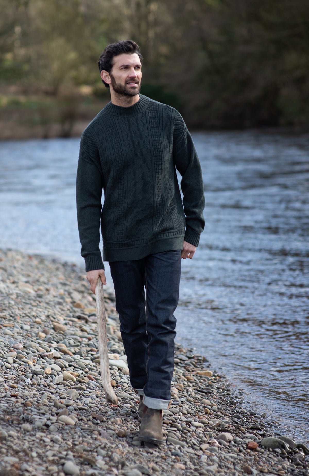 Mens Midweight Cotton Mock Neck Gansey Jumper - Feature 2