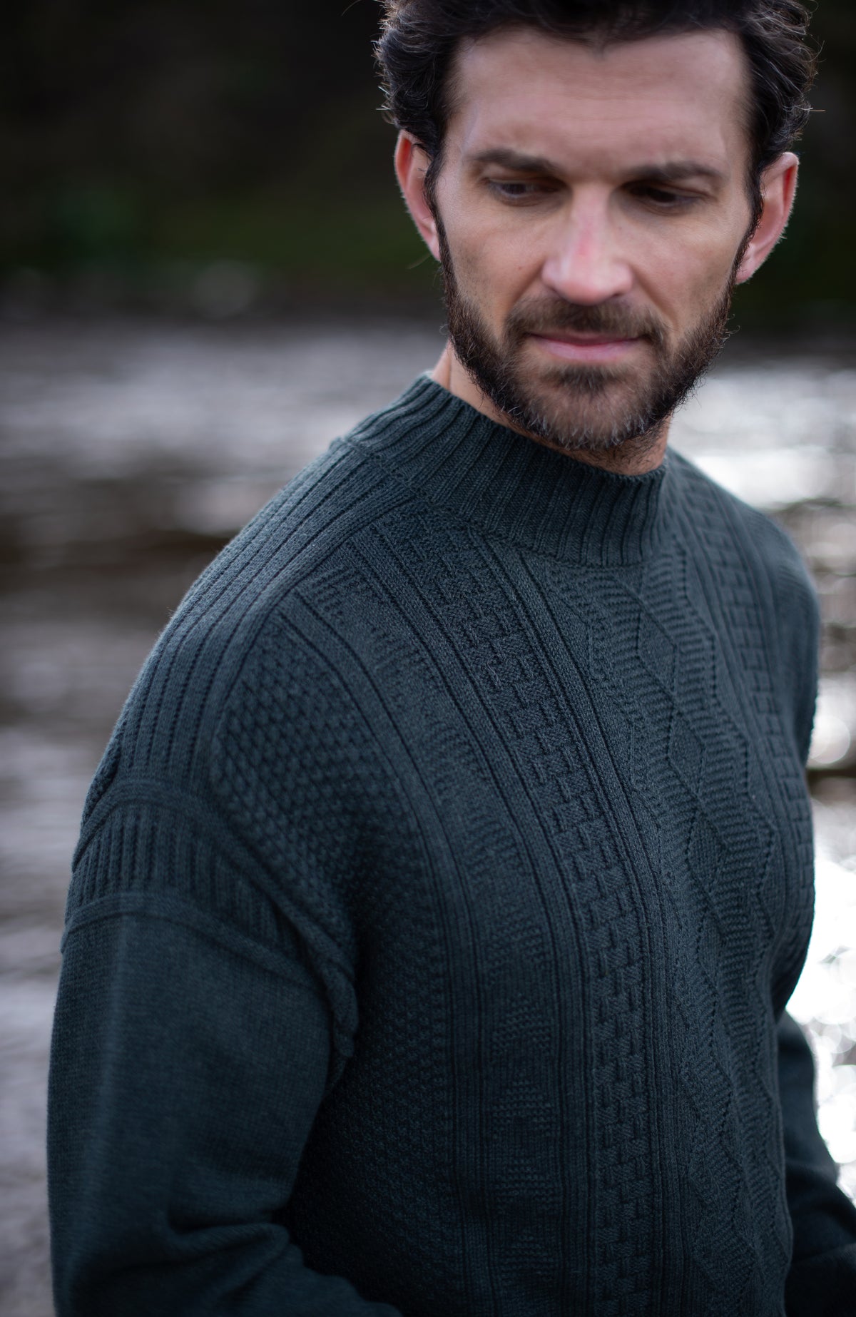 Mens Midweight Cotton Mock Neck Gansey Jumper - Feature 3