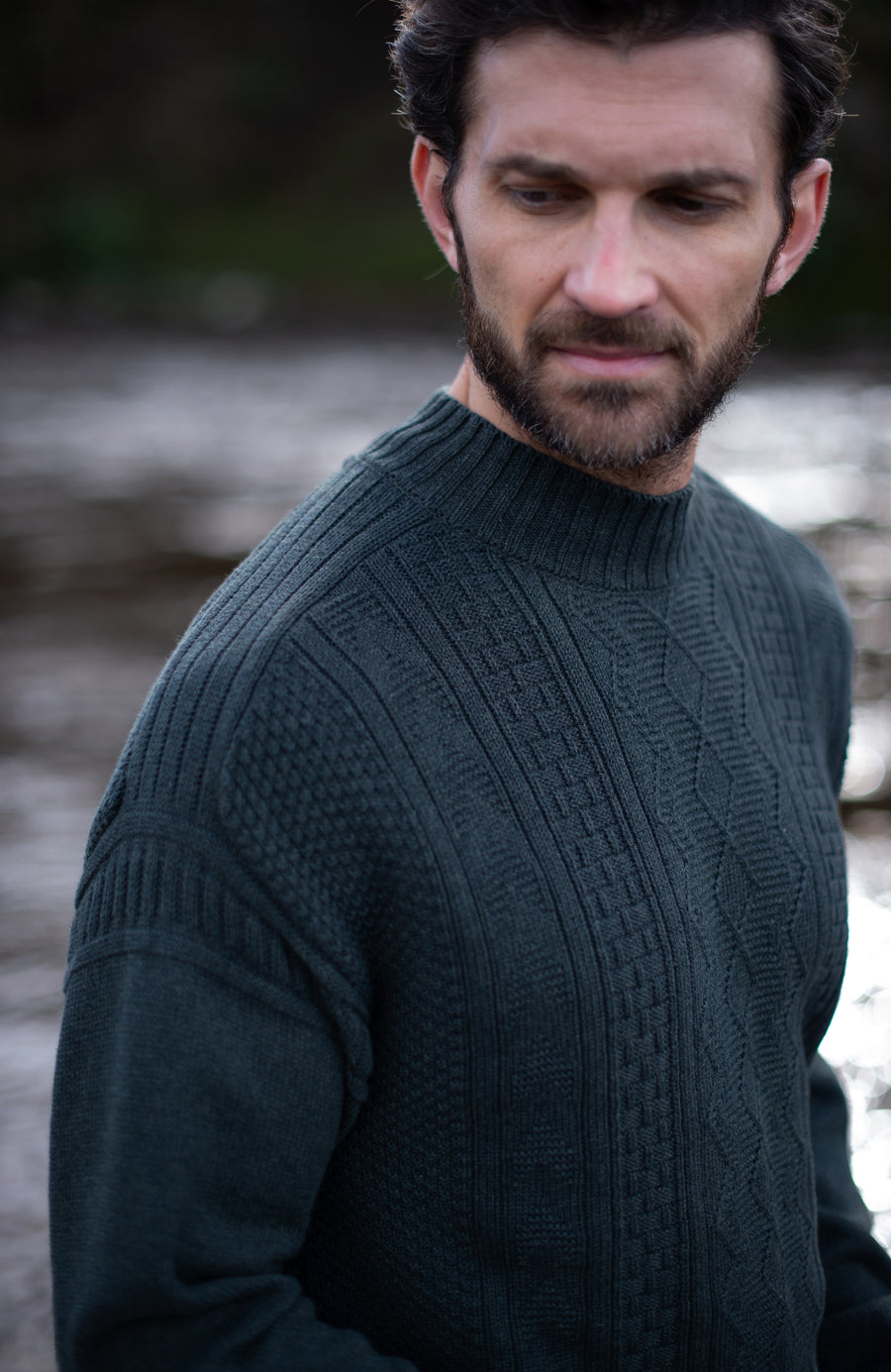 Mens Midweight Cotton Mock Neck Gansey Jumper - Feature 3