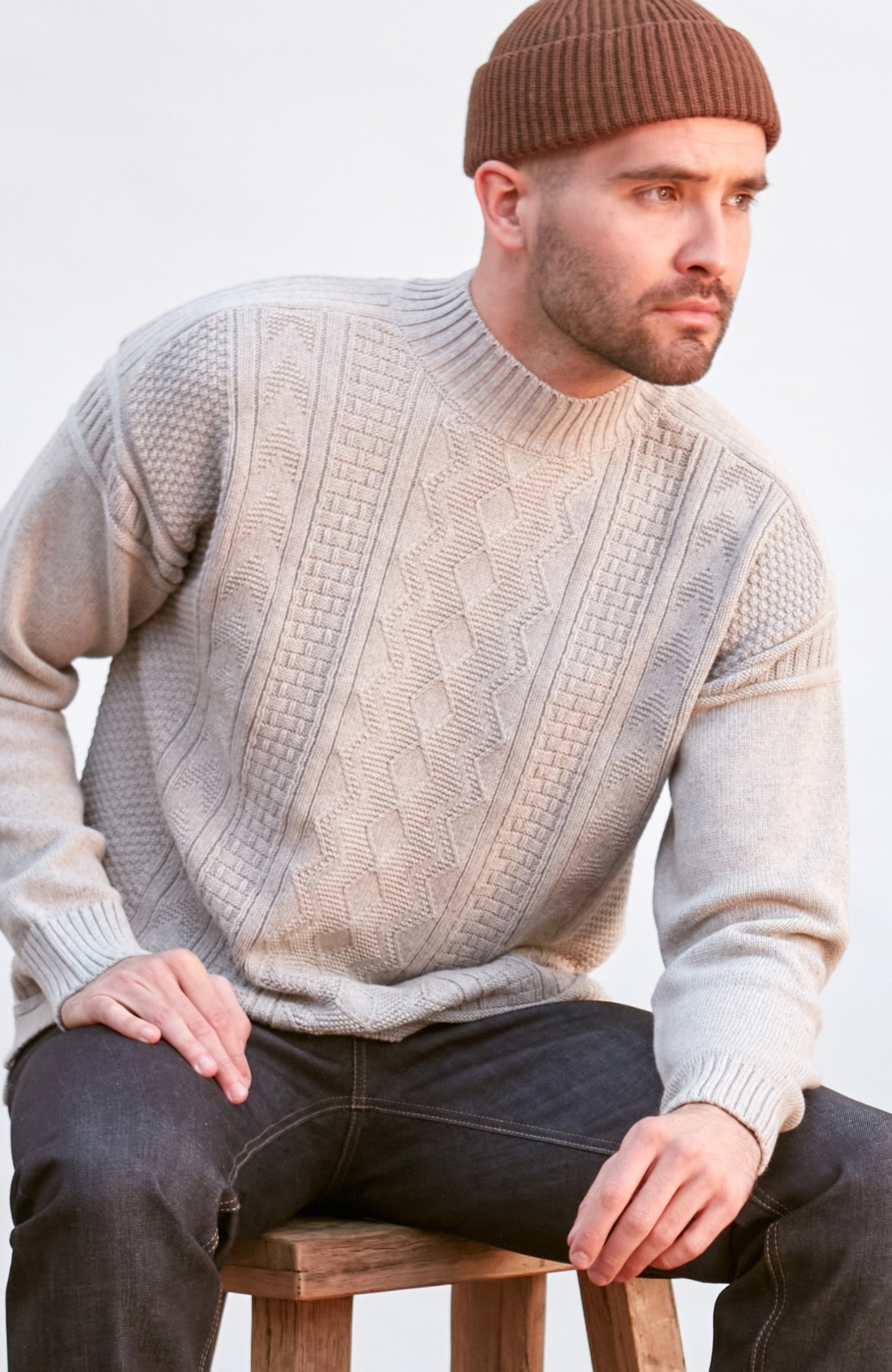 grey mens cable guernsey sweater