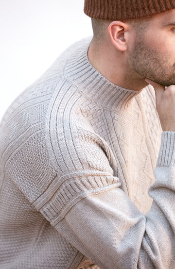 Mens Midweight Cotton Mock Neck Gansey Jumper