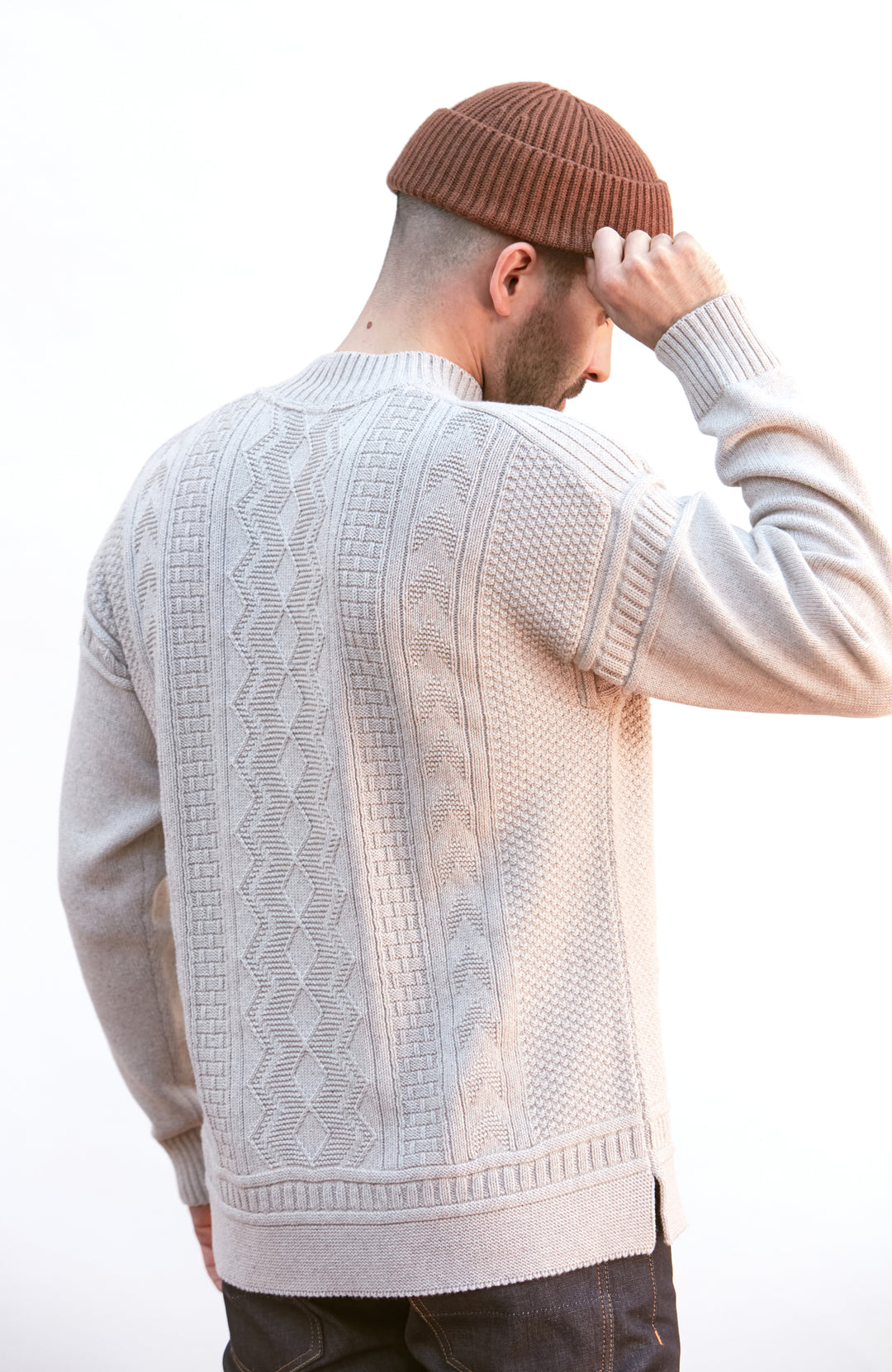 Mens Midweight Cotton Mock Neck Gansey Jumper