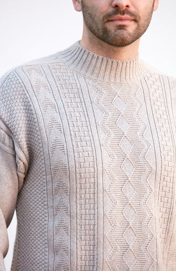 Mens Midweight Cotton Mock Neck Gansey Jumper