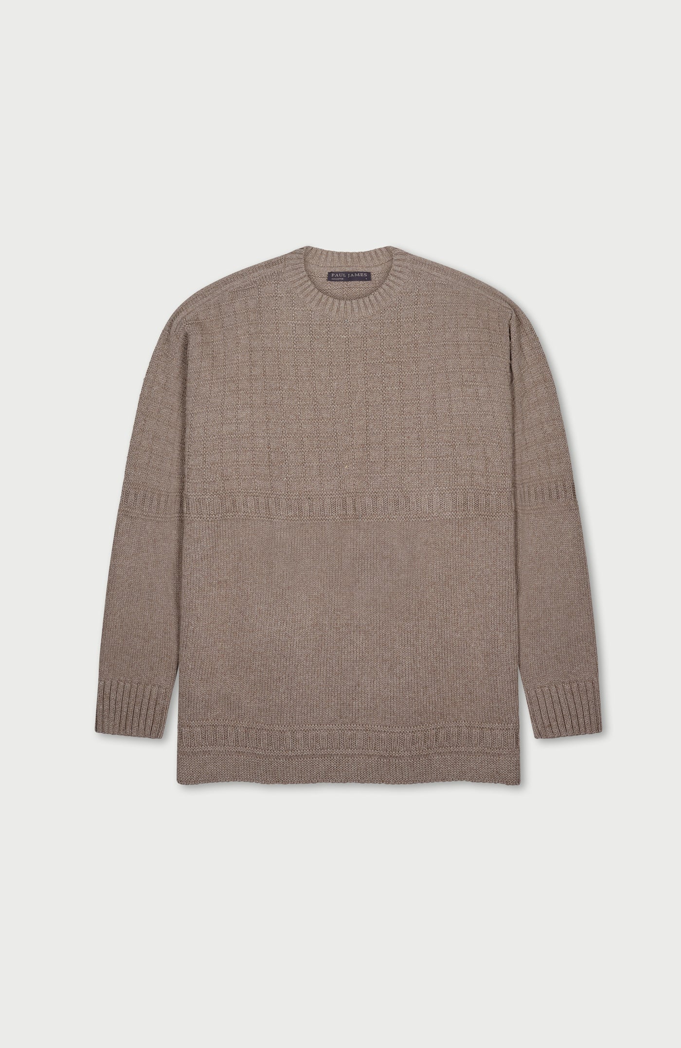 Brown gansey mens cotton sweater on a light gray background