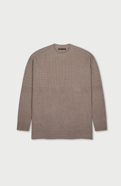Brown gansey mens cotton sweater on a light gray background