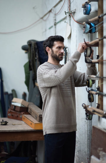 Men's Cotton Grid Knit Guernsey Sweater by Paul James Knitwear