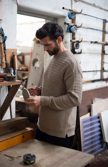 Men's Cotton Grid Knit Guernsey Sweater by Paul James Knitwear