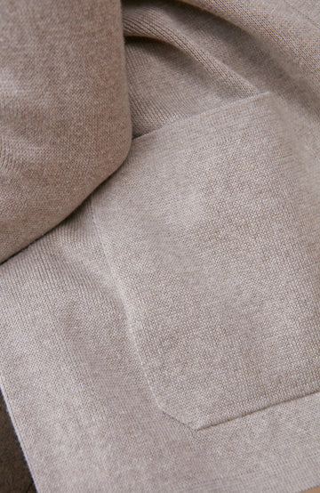 Beige men's stand mandarin Nehru collar cotton jacket by Paul James Knitwear.