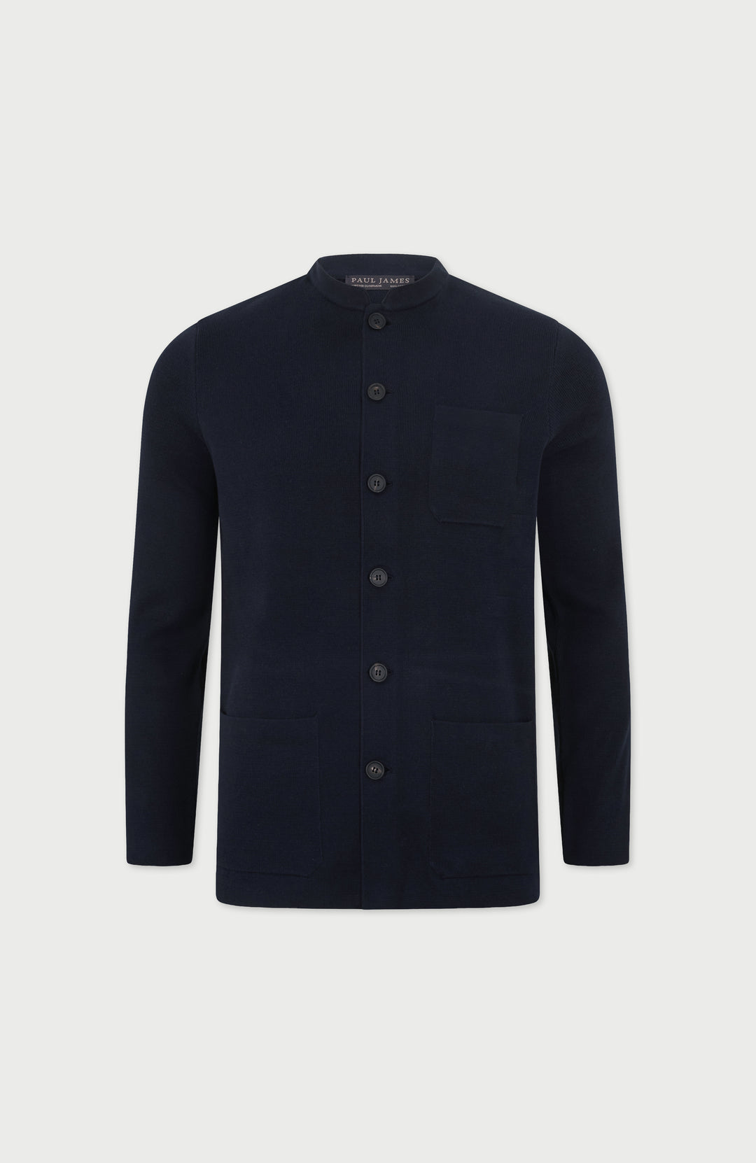 mens navy cotton nehru jacket by Paul James Knitwear
