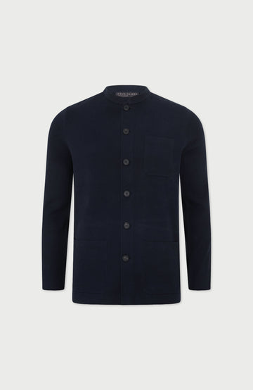 mens navy cotton nehru jacket by Paul James Knitwear