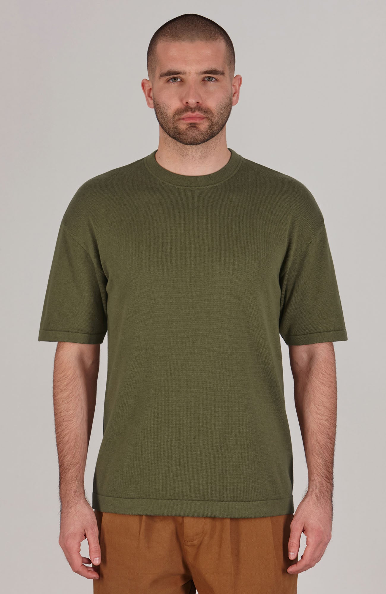 olive mens relaxed fit knitted t-shirt