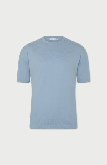 light blue mens relaxed t-shirt on a light gray background