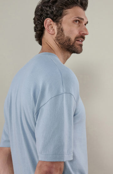 Mens Light Blue Cotton Relaxed T-Shirt By Paul James