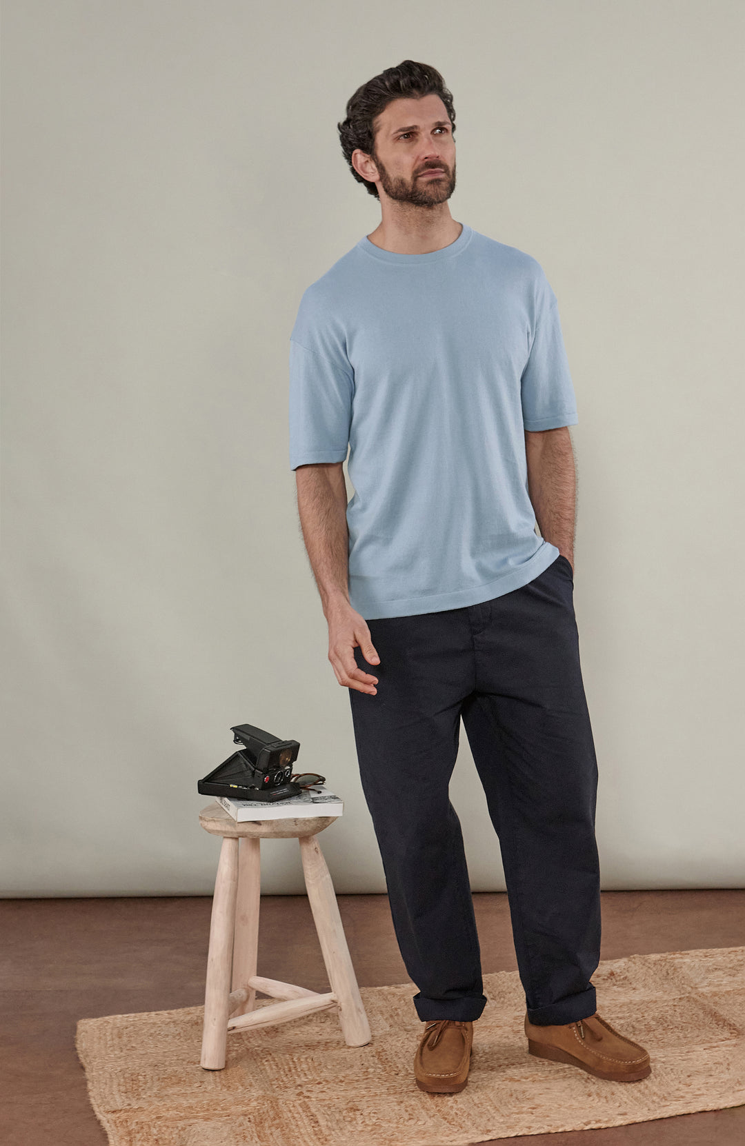 Mens Light Blue Cotton Relaxed T-Shirt By Paul James