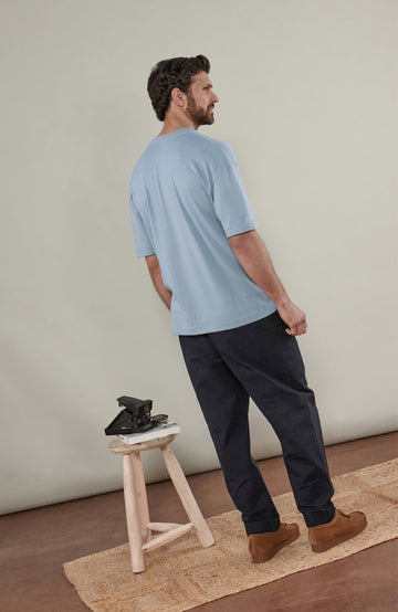 Mens Light Blue Cotton Relaxed T-Shirt By Paul James