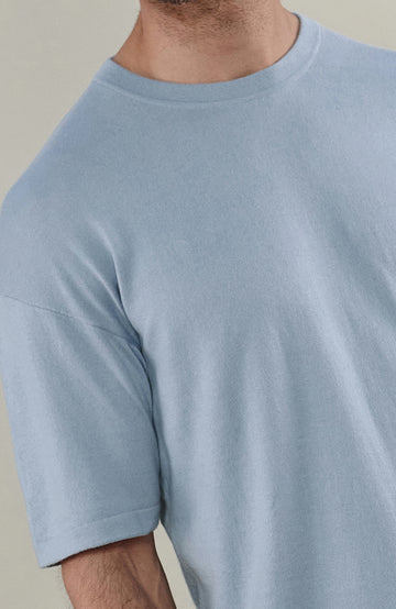 Mens Light Blue Cotton Relaxed T-Shirt By Paul James