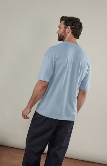 Mens Light Blue Cotton Relaxed T-Shirt By Paul James