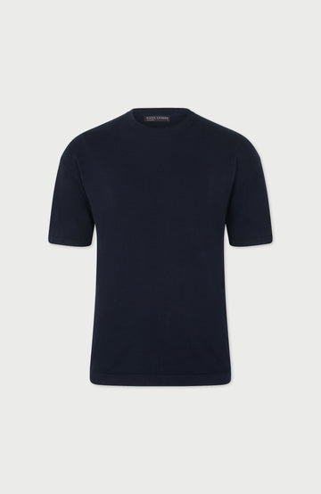 navy mens relaxed t-shirt on a light gray background