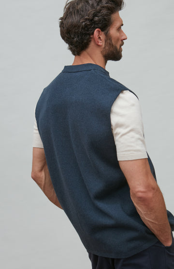 Men's Blue Mandarin Collar Sleeveless Jacket by Paul James