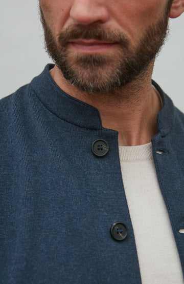 Men's Blue Mandarin Collar Sleeveless Jacket by Paul James