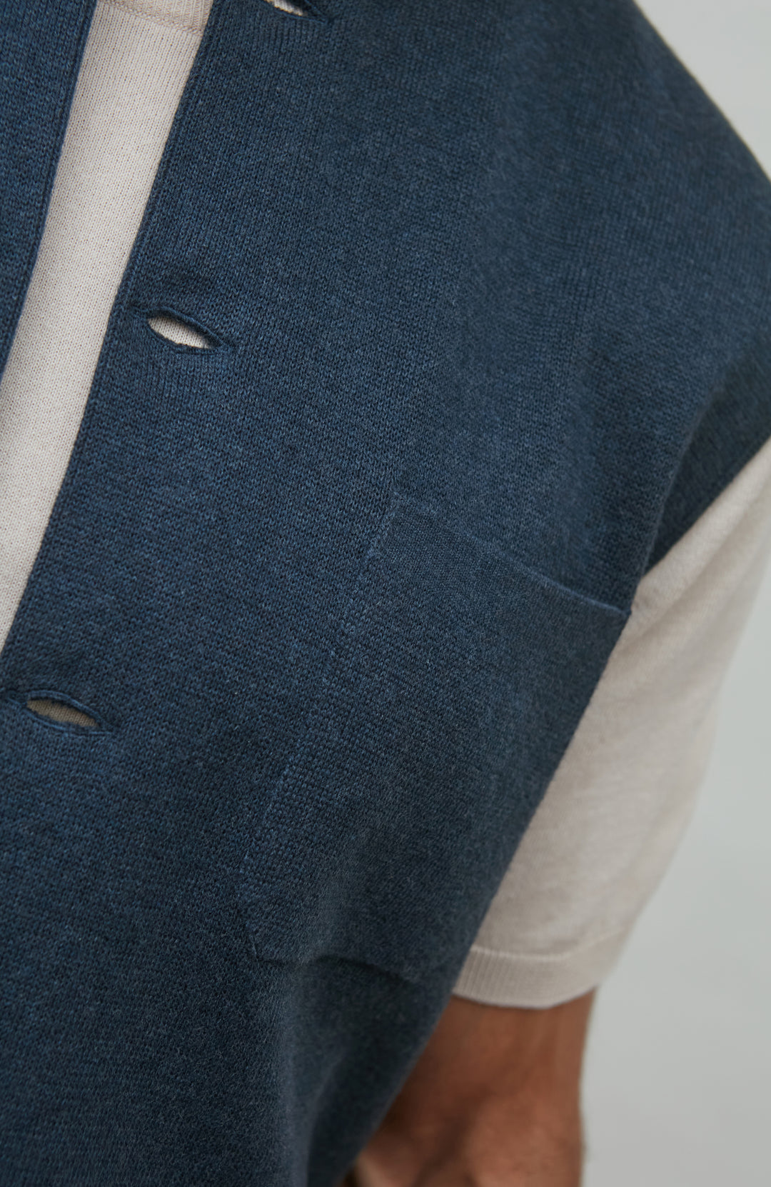 Men's Blue Mandarin Collar Sleeveless Jacket by Paul James