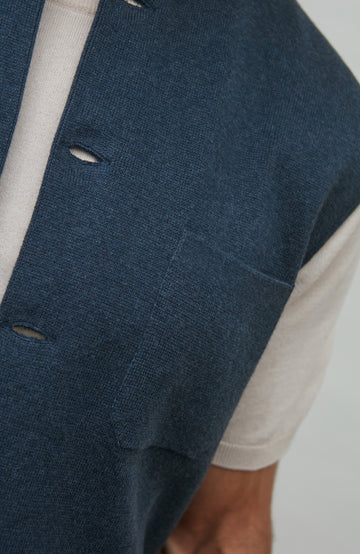 Men's Blue Mandarin Collar Sleeveless Jacket by Paul James