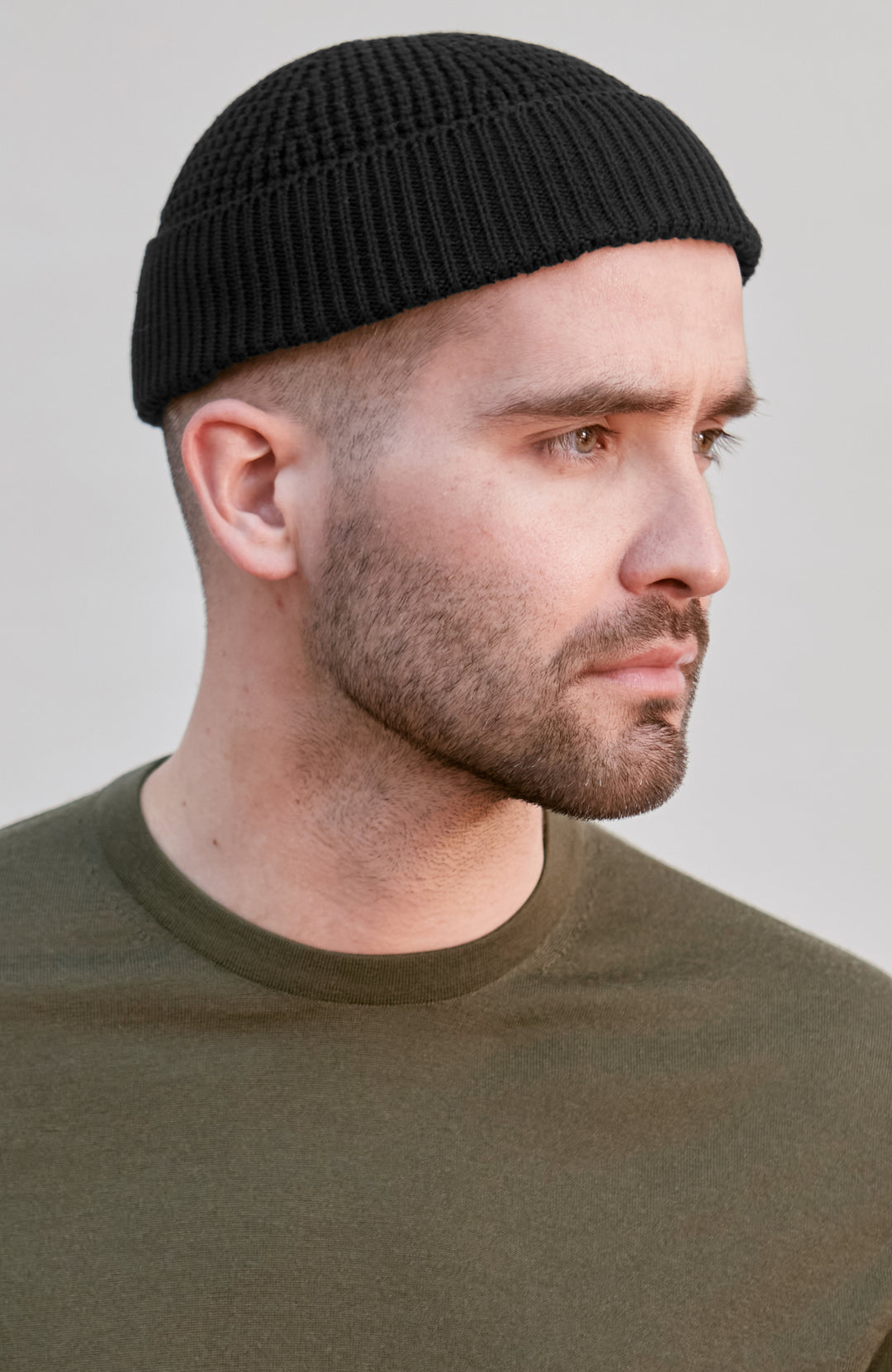 black mens cotton fisherman beanie by Paul James
