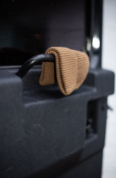 brown caramel man's fisherman textured beanie by Paul James Knitwear 