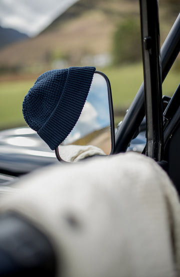 navy cotton fisherman beanie hat by Paul James