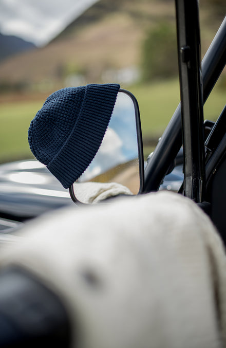 navy cotton fisherman beanie hat by Paul James 