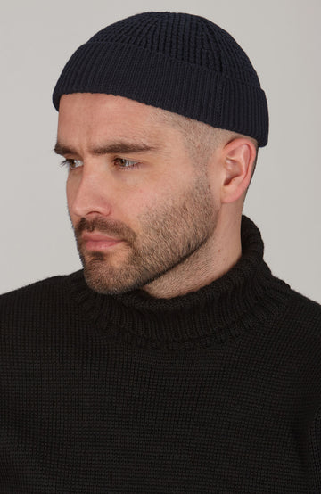 Navy fisherman beanie hat by Paul James