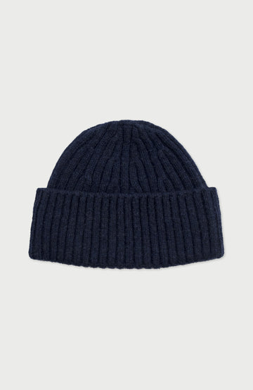 Navy Lambswool Fisherman Beanie By Paul James