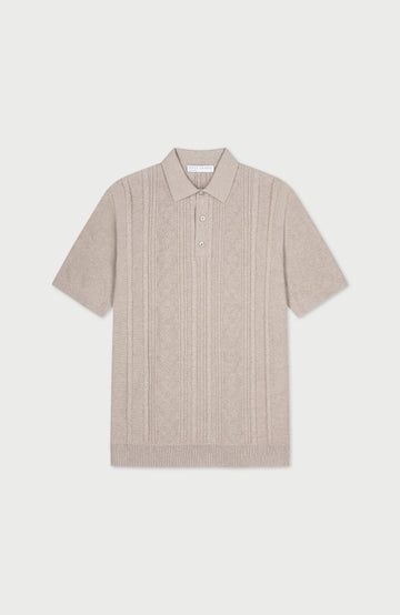Men's stone textured Fisherman knit chunky polo shirt