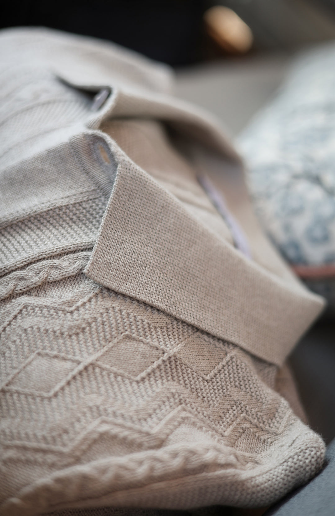 Men's stone textured Fisherman knit chunky polo shirt
