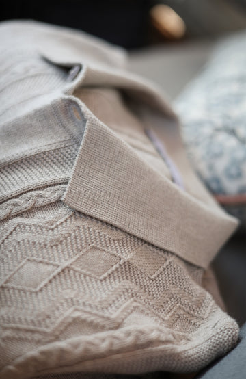 Men's stone textured Fisherman knit chunky polo shirt
