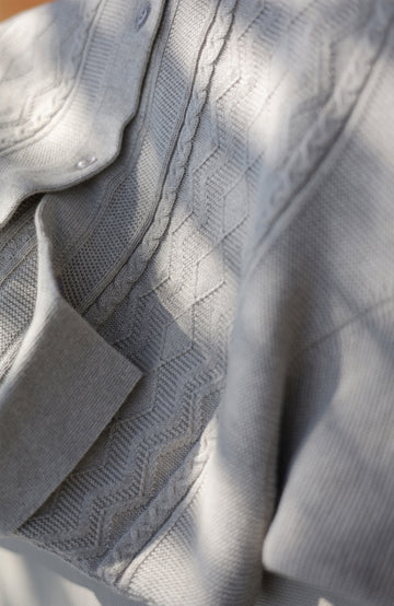 Men's stone textured Fisherman knit chunky polo shirt