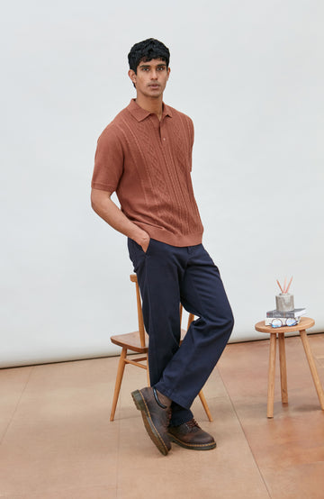 Men's textured Fisherman knit chunky polo shirt