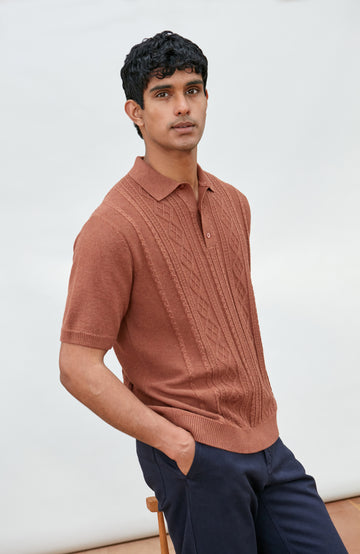 Men's textured Fisherman knit chunky polo shirt